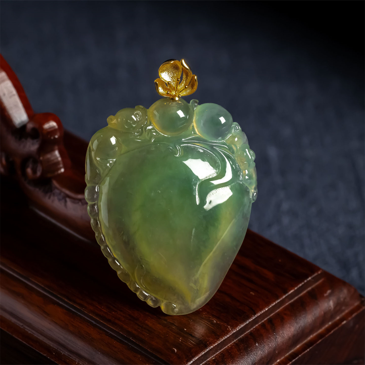 缅甸天然翡翠A货老坑冰种黄翡福瓜吊坠18K冰黄特色福在眼前挂件