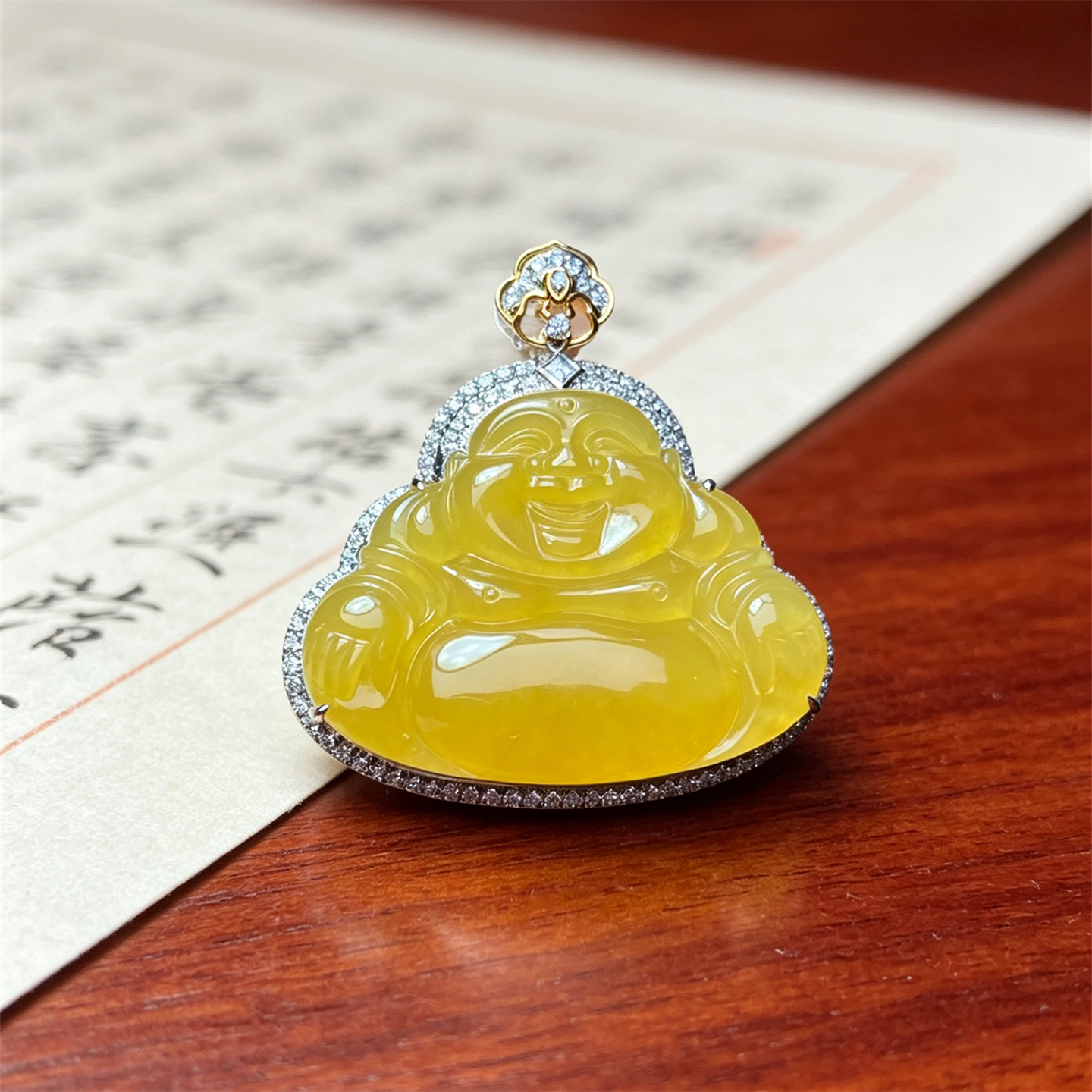 翠贵人18K冰种柠檬黄弥勒佛吊坠