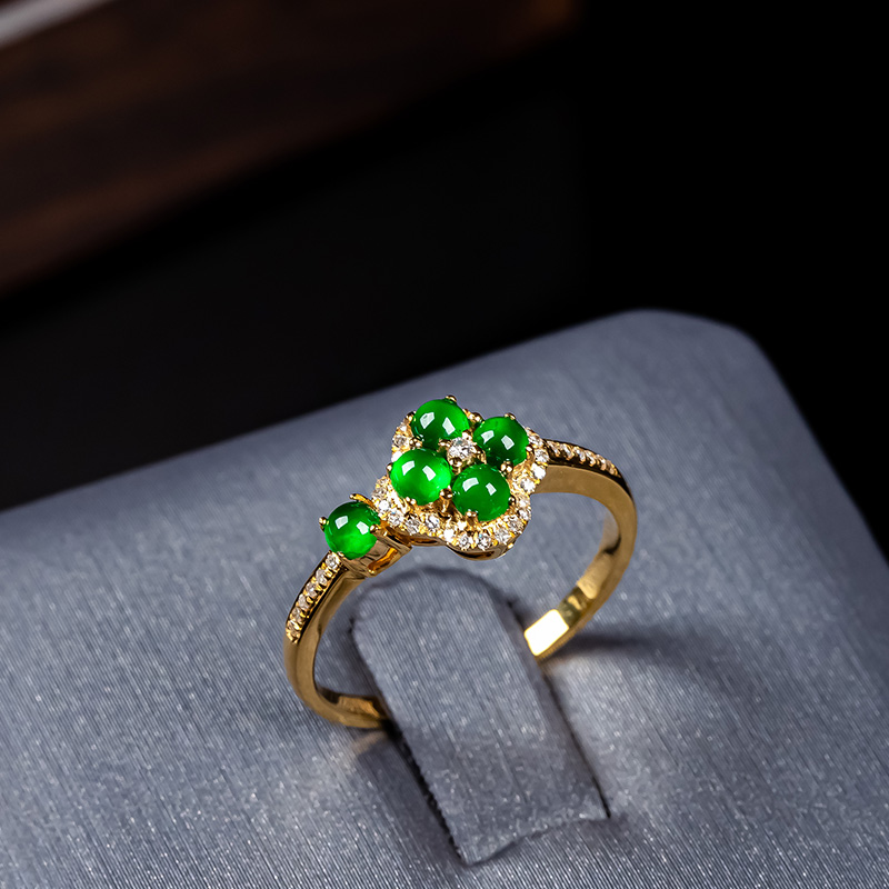 天然翡翠A货四叶草18K金