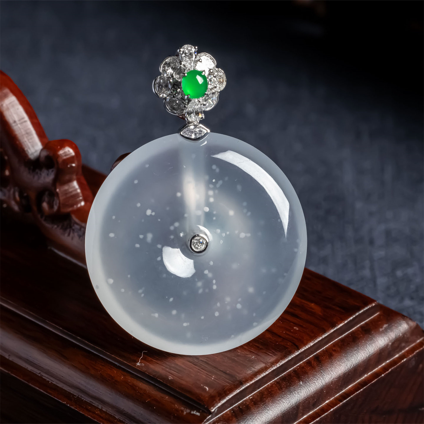 缅甸天然翡翠A货高冰种平安扣高档吊坠18K冰透雪花棉平安扣挂件