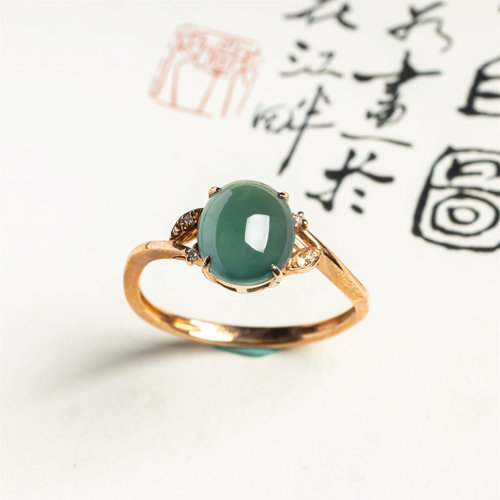 翠贵人18K老坑冰透蛋面翡翠戒指