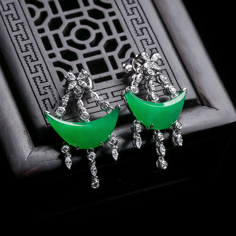 Honored Myanmar natural Emerald Moisturizing high-grade Zhengyang green Satsuki Earrings 18K Gold inlaidin the Jewelry/Diamond/Jade/Gold , Jade (New) , Earring  category - from Buy2taobao.com to provide professional Taobao agent buy service
