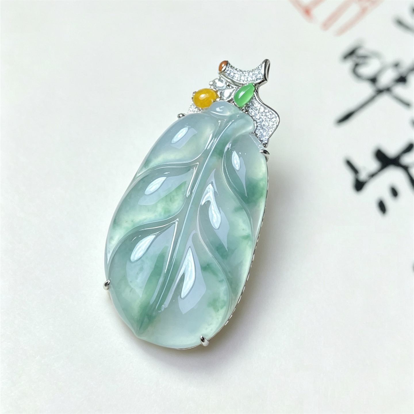 翠贵人18K高冰飘花金枝玉叶吊坠