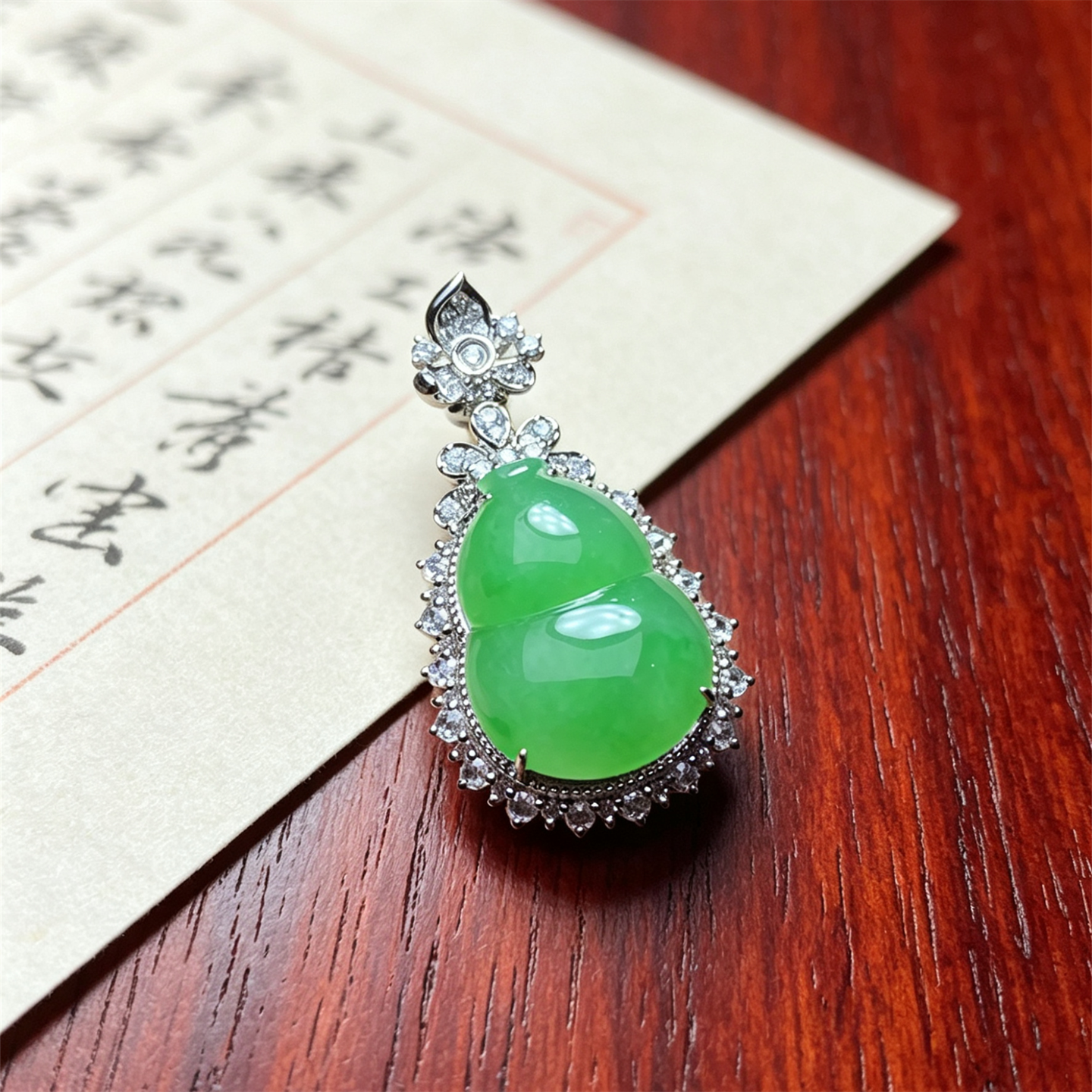 翠贵人18K冰种阳绿葫芦如意吊坠