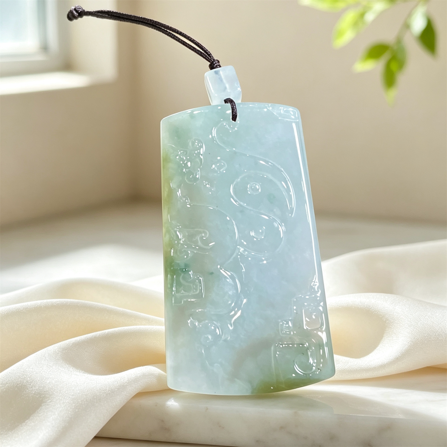 翠贵人糯冰种黄翡仿古龙牌吊坠
