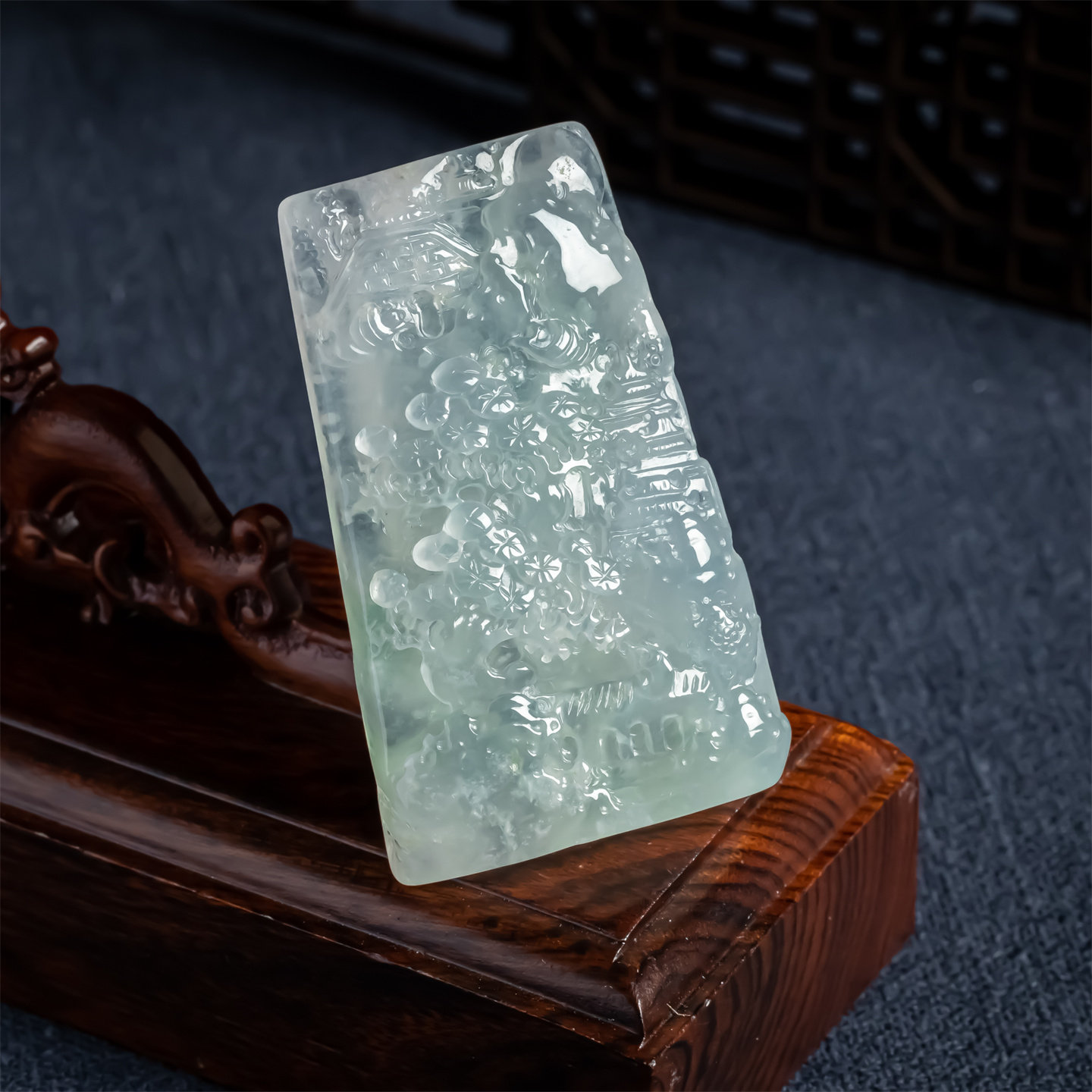 缅甸天然翡翠A货老坑冰糯山水意境牌吊坠男女款冰透一帆风顺挂件