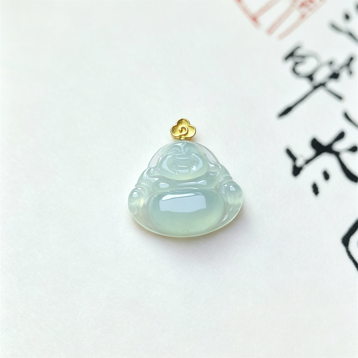 缅甸天然翡翠a货冰种晴绿18K弥勒佛如意吊坠女款冰佛笑佛平安挂件