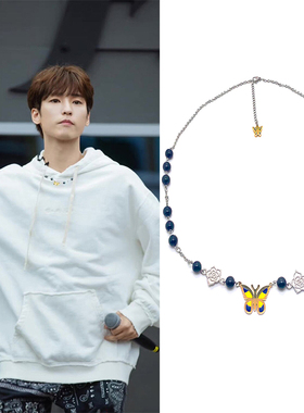 舞者李响同款贝珠钛钢蝴蝶吊坠项链男女个性嘻哈风时尚百搭张艺兴