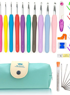 外贸12支全套钩针工具套装收纳包手工编织毛线帽子蓝色胡子包勾针