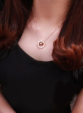 镶钻玫瑰金双环钛钢森系锁骨链