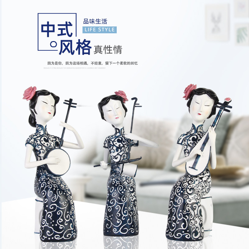 人物民国中式风旗袍电视柜装饰品