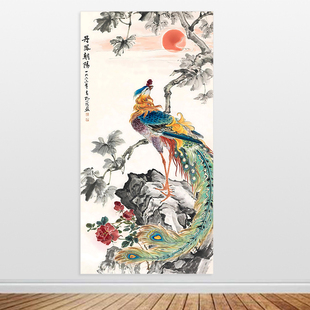 丹凤朝阳自粘画客厅卧室装饰画百鸟朝凤装饰画花鸟画挂画定制