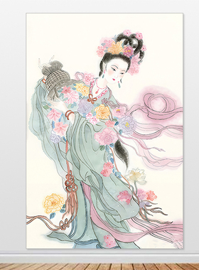 桃花娘娘自粘画桃花运贴墙画桃花仙子画像卧室客厅仙女自粘画定制