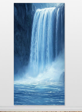 瀑布风景画高山流水装饰画现代简约入户过道背景墙招财贴画定制