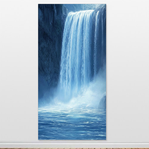 瀑布风景画高山流水装饰画现代简约入户过道背景墙招财贴画定制