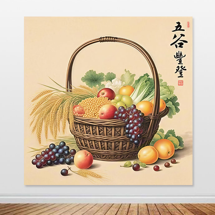 五谷丰登自粘画麦穗水果白菜客厅餐厅装饰画贴墙画挂画画芯定制图片