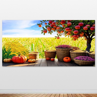 中式田园风苹果树装饰画客厅挂画丰收主题自粘画水稻平安丰收贴画
