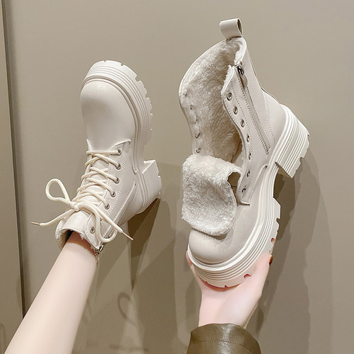 棉里厚底粗跟马丁靴系带加绒保暖