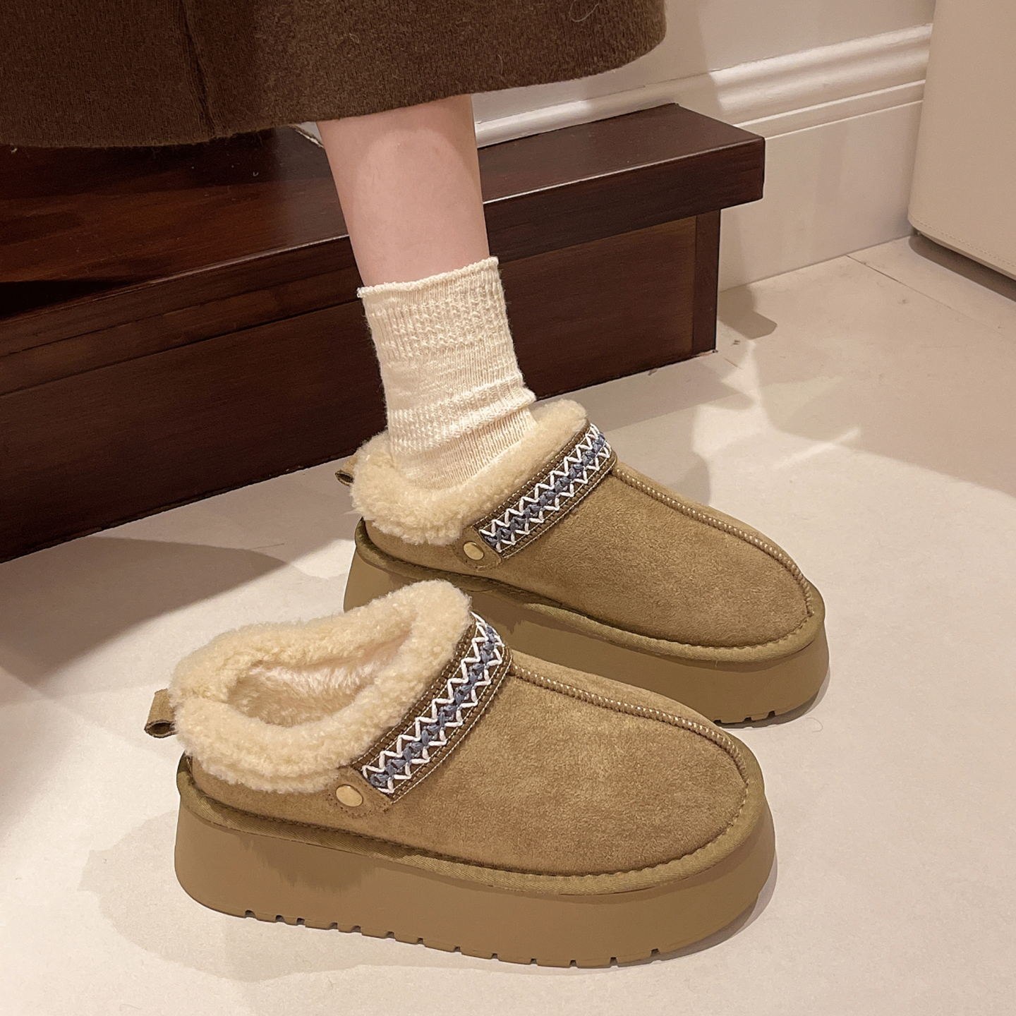 雪地靴棉鞋厚底毛毛鞋包头棉拖鞋