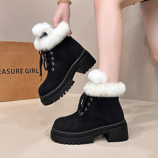 短靴皮毛一体加厚棉鞋 加绒厚底马丁靴大码 2025秋冬新款 雪地靴女鞋