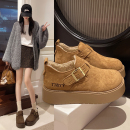 厚底加绒勃肯鞋女保暖雪地靴2025新款冬季一脚蹬乐福鞋低帮棉鞋子