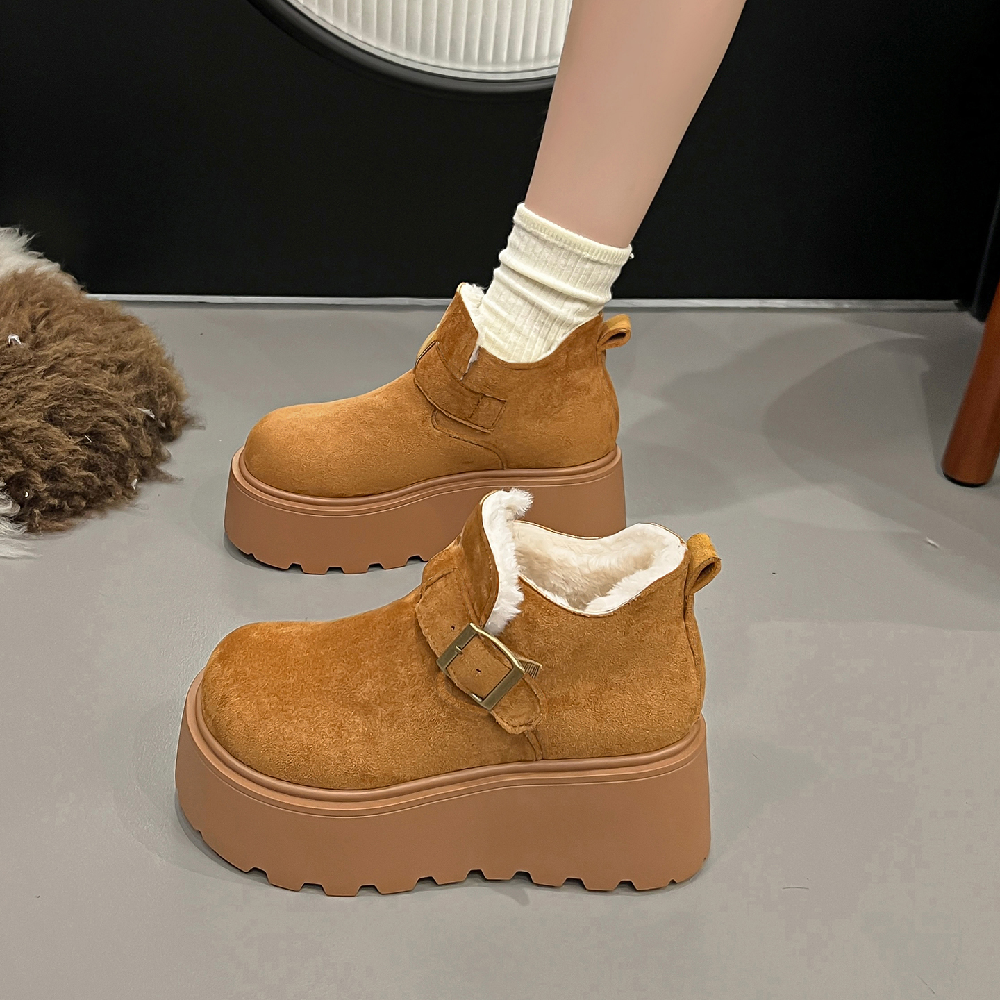 厚底增高雪地靴加绒勃肯短靴棉鞋