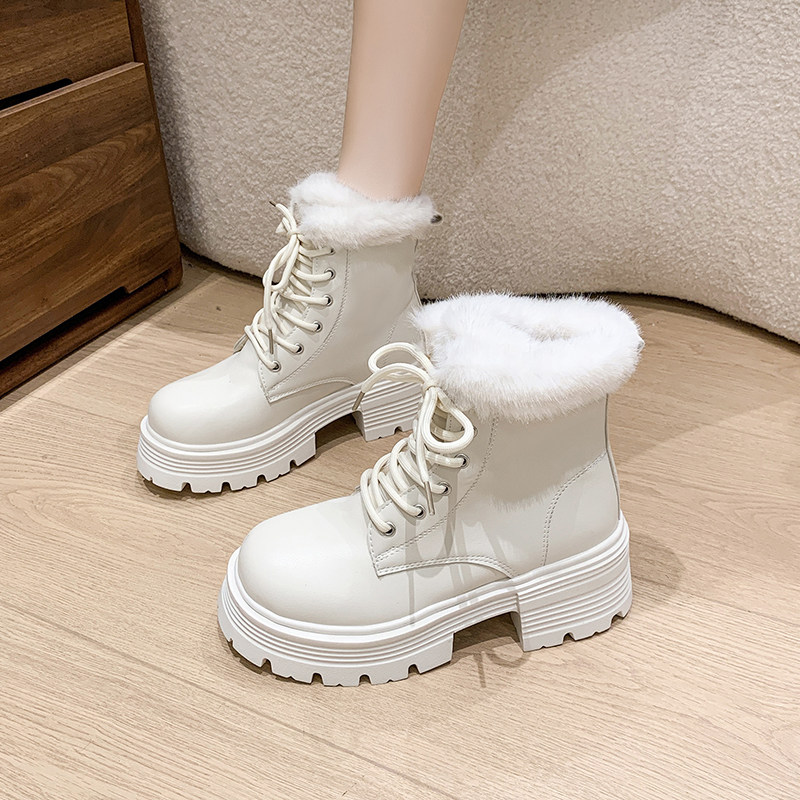 增高马丁靴女款加绒靴子2024新款英伦风厚底短靴冬季防水雪地靴子