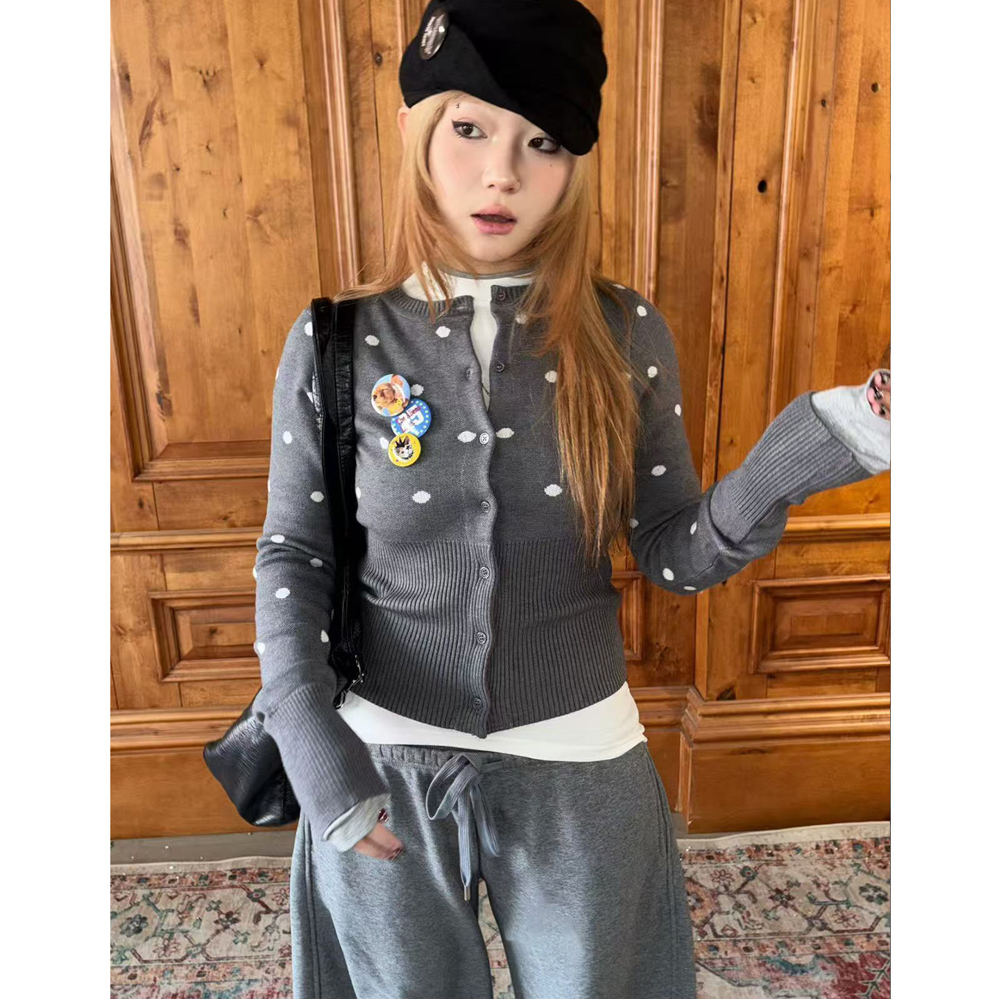 local aliens外星沙龙美式复古波点针织开衫修身显瘦百搭毛衣外套,女装/女士精品,毛衣,淘宝优惠券,粉丝福利购,淘宝优惠卷