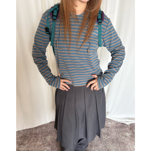 t恤宽松v领打底衫 复古条纹撞色连帽长袖 aliens外星沙龙美式 local