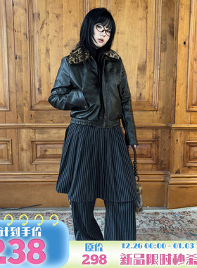 local aliens外星沙龙美式复古豹纹毛领加厚棉皮衣机车夹克夹棉