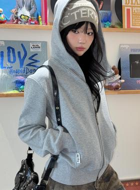 local aliens外星沙龙美式复古基础纯色拉链卫衣刺绣宽松百搭外套