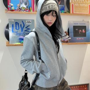 local 复古基础纯色拉链卫衣刺绣宽松百搭外套 aliens外星沙龙美式