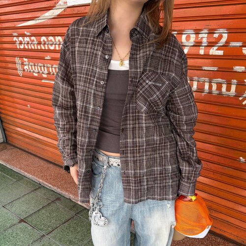 宽松轻薄格子防晒衬衫外套