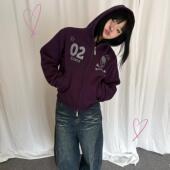 local aliens外星沙龙美式 复古烫钻骷髅拉链卫衣Y2K辣妹短外套