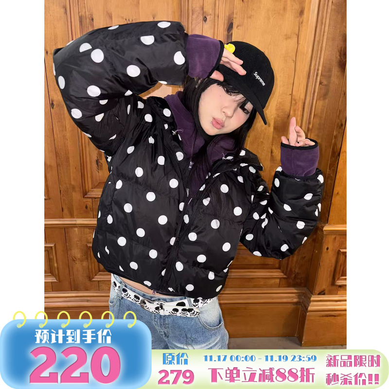 波点满印棉服外套保暖连帽面包服