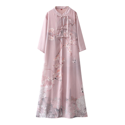 妈妈夏季印花假两件国风连衣裙