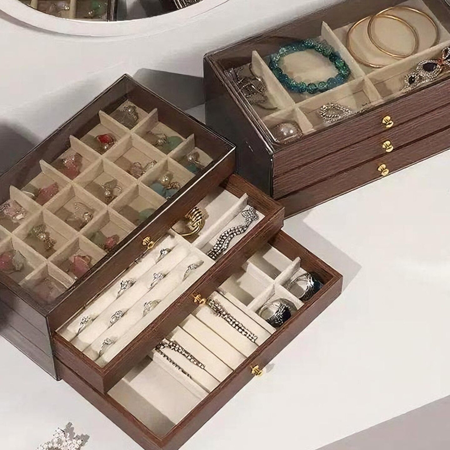 胡桃木纹首饰盒防氧化高档精致戒指手镯项链耳环收纳盒首饰品