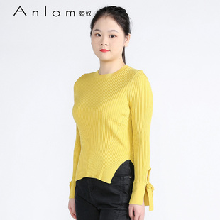 姜黄圆领上衣网状显瘦针织衫百搭女士套头
