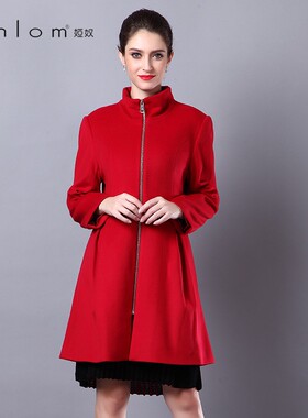 Anlom/娅奴专柜正品羊毛绒大衣女冬季新品中长款红色加厚简约百搭