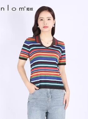 Anlom/娅奴时尚彩虹调POLO衫桑蚕丝套头衫
