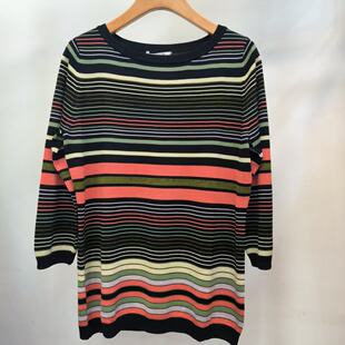 Anlom娅奴桑蚕丝圆领金典条纹套头衫