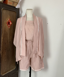 短衫 纯色对交穿半袖 内搭日常女夏 套装 汉墨记原创天丝睡衣汉服短裤