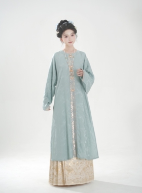 汉墨记【青云】明万历长衫汉服人丝提花日常通勤圆领对襟衫女春夏