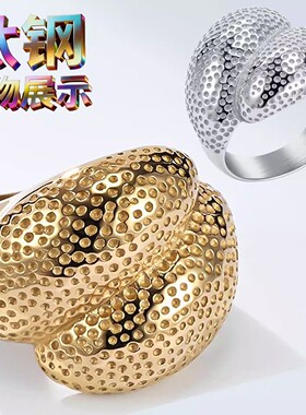 夸张轻奢花高级镀18K金钛钢戒指