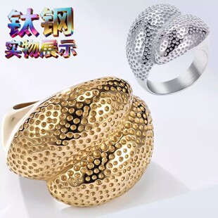 气质不掉色ring手饰品指环 夸张轻奢花高级镀18K金钛钢戒指女时尚