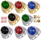 奢华大号13号不锈钢镶嵌宝石戒指男士 小众高级感扳指环ring首饰