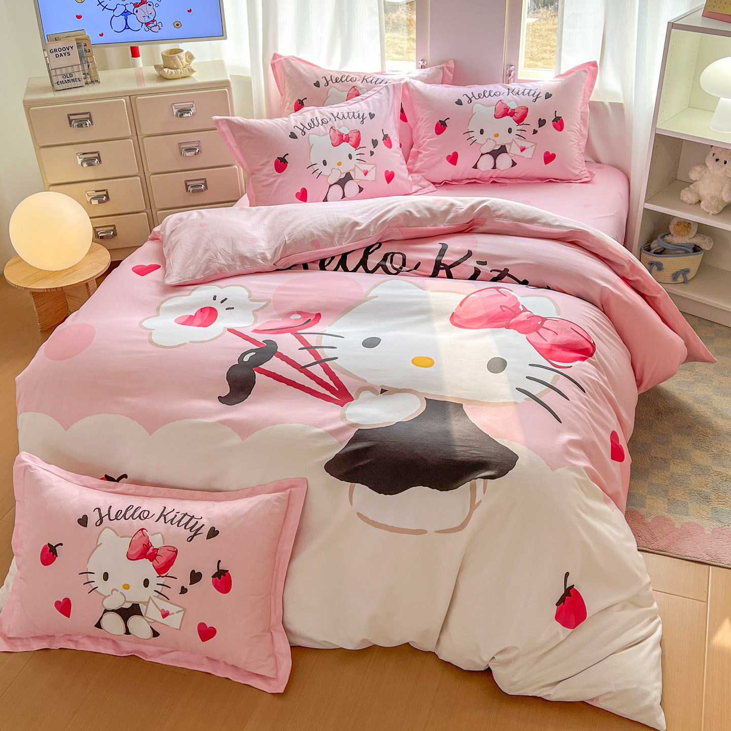 Hellokitty猫儿童床上被套四件套纯棉全棉kt猫女孩卡通宿舍三件套