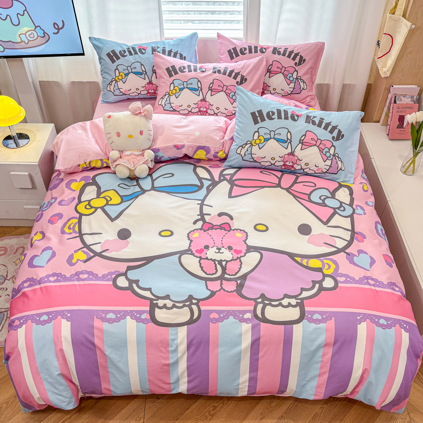 hellokitty猫儿童纯棉被套全棉凯蒂猫卡通单人被罩学生宿舍三件套