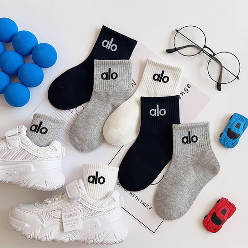 儿童袜子秋冬季精梳棉透气吸汗韩版黑白灰字母嘻哈风男女童中筒袜