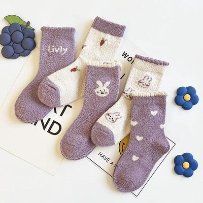 儿童袜子冬季加厚卡通小熊保暖袜